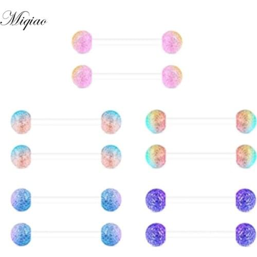 Miqiao 2pcs Explosive Sweet Acrylic Frosted Ball Transparent Invisible Rod Tongue Nail Body Exquisite Piercing Jewelry