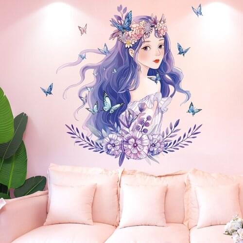 [shijuekongjian] Girl Butterflies Wall Stickers DIY Flower Mural Decals for Baby Room Kids Bedroom Nursery House Decoration