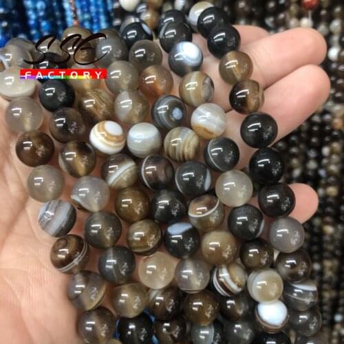 Natural Brown Striped Agates Stone Beads Round Loose Beads For Jewelry Making DIY Bracelet accessories 4 6 8 10 12MM15" strand