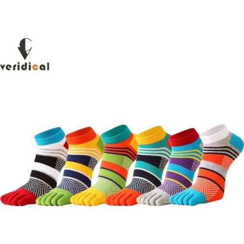 Bright Color Ankle Five Finger Socks Man Cotton Striped Patchwork Mesh Breathable Street Fashion No Show Socks With Toes Sokken