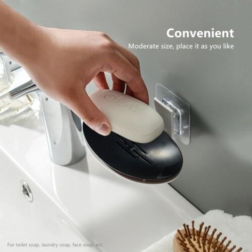 New Household Suction Cup Wall-Mounted Soap Dishes Bathroom Simple ABS Oval Soap Box Toilet Punch-Free Black And White Rack