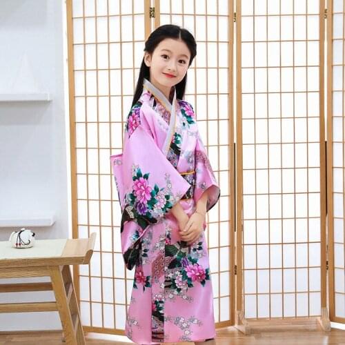 New childrens kimono Japanese bathrobe girl princess dress performance dress temperament cute bow