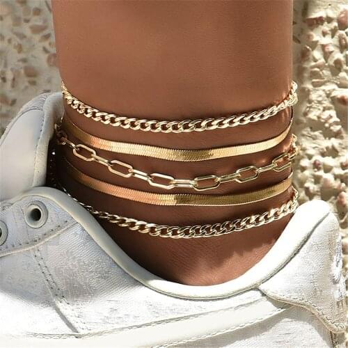 New Boho Beaded Gold Snake Chain Anklet Summer Geometric Multi-layered Beach 2020 Handmade Anklet Jewelry Party Gift Wholesale