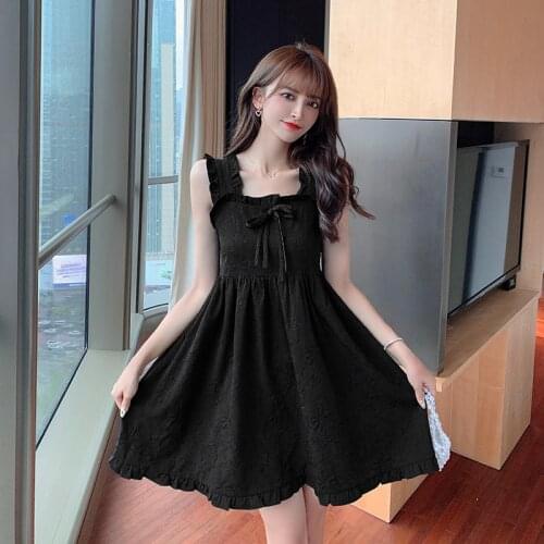 COIGARSAM French Style Women Mini dress Summer Vintage Spaghetti Strap Square Collar High Waist Dresses Black 8320