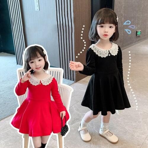 Girls Dresses Autumn Girl Newborn Clothes Long Sleeve Pearl Doll Collar Elegant Evening Princess Dress Kids Children Clothing