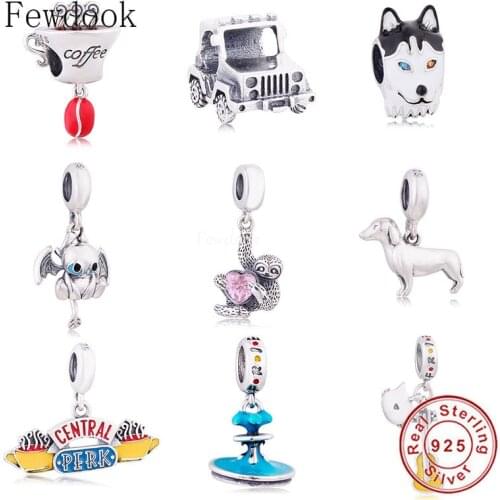 Fit Original Charm Bracelet 925 Sterling Silver Sloth Monkey Pink Heart Zircon Bead For Making Women Valentine Berloque 2021 DIY