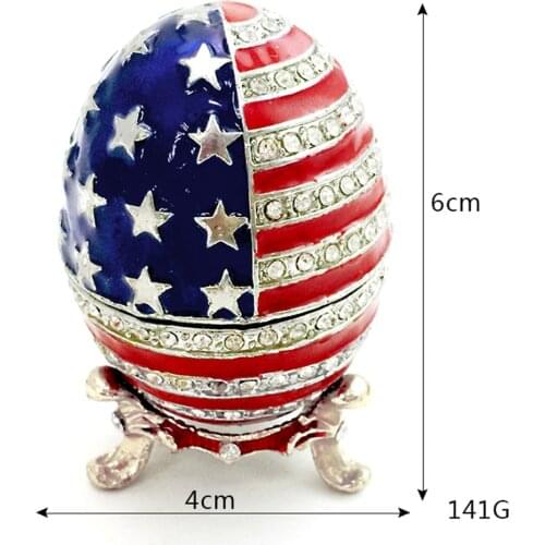 Prettyia Vintage Rhinestone Stars and Stripes Enamel Egg Trinket Jewelry Box