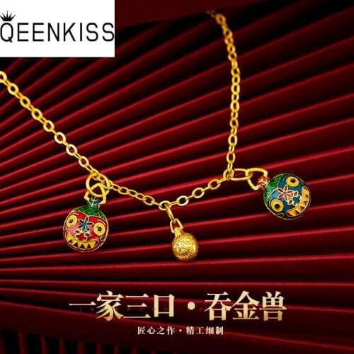 QEENKISS PT513 Fine Jewelry Wholesale Woman Girl Mother Birthday Wedding Gift Fortune Gobbler 24KT Gold Pendant Charm NO CHAIN