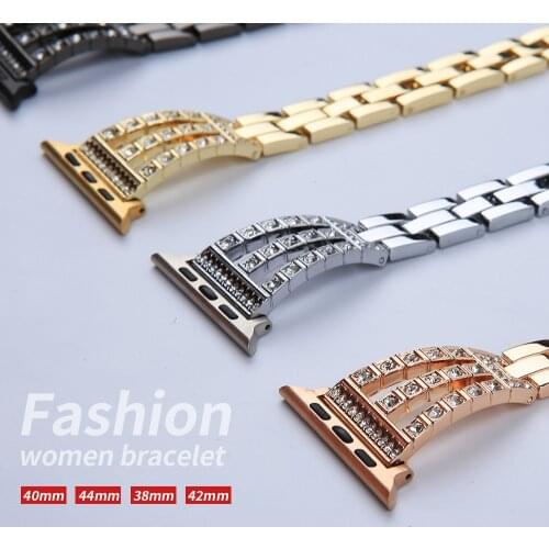 Fashion Women Diamond Bracelet for Apple Watch Band Series 6 SE 5 4 3 2 Metal Strap for Iwatch 40mm 44mm 38mm 42mm Chain Belt