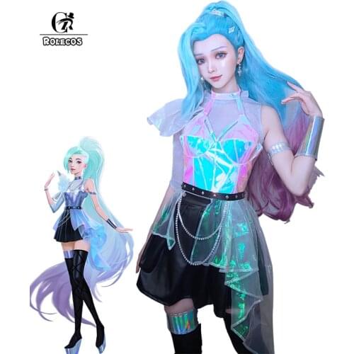 ROLECOS Game LOL Cosplay KDA Seraphine Costume KDA All Out Seraphine Sexy Cosplay Costume Dress Skirt Outfit Prop Full Set