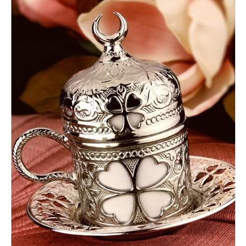 Handmade authentic Design Turkish Greek Arabic Coffee Espresso Set for 1 Service, Cups Saucers Lids Tray Delight Candy Dish GIFT