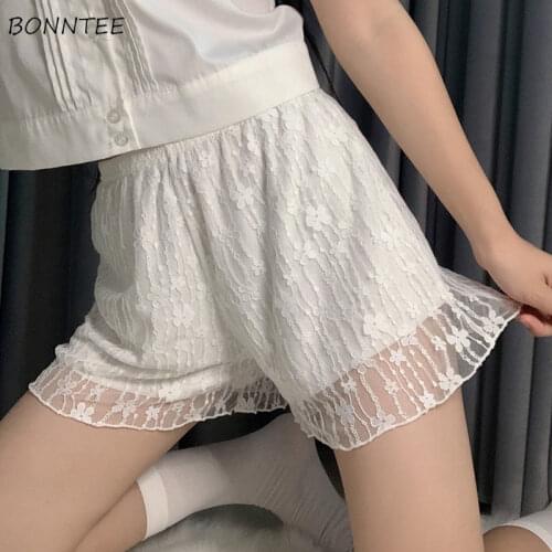 Shorts Women Fashion College Design Lace Patchwork Elegant Ladies Simple Popular 2021 Summer Sexy Mujer Elastic Waist Club Soft