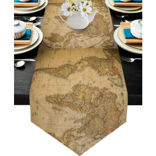 World Map Retro Modern Table Runner Wedding For Party Event Home Decoration Table Cover Mat Decor Accessories