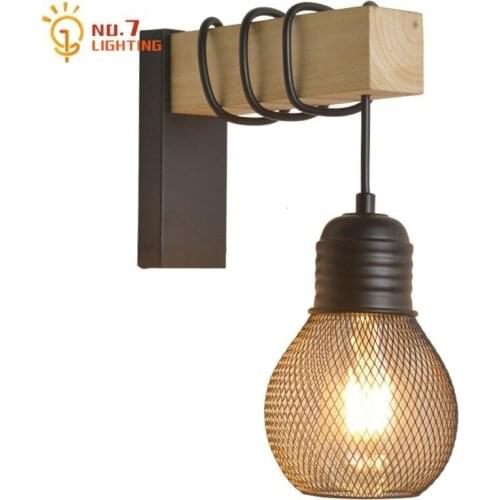 Vintage Retro Industrial Iron Art Wood Wall Lamp Individual Wall Mounted Home Decor Loft Cafe Bar Corridor Bedside Kitchen Study