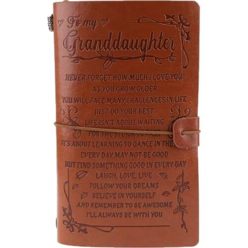 Vintage Engraved Faux Leather Journal Notebook Diary to Grandson Granddaughter Travel Notepad