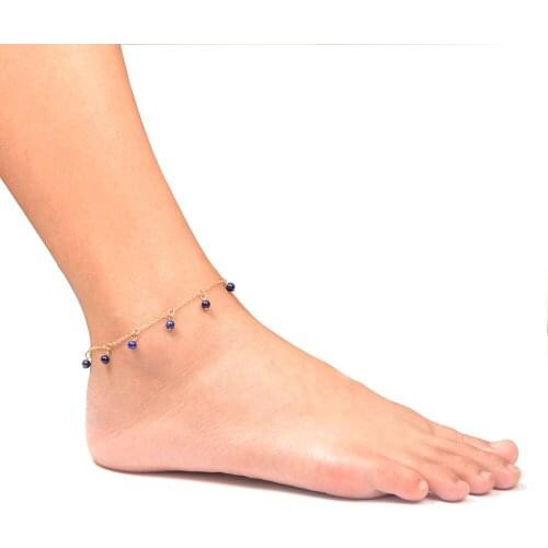 Vintage Natural Stone Beads Charm Anklet Bracelet Gold Foot Ankle Chain Adjustable Bohemian Foot Jewelry Gift Drop Shipping