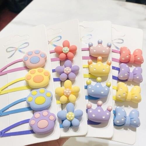 4Pcs/Set Girls Cute Floral Crown Colorfur Hairpins Children Sweet Hair Clip Barrettes Headband Kids Fashion Hair Accessories