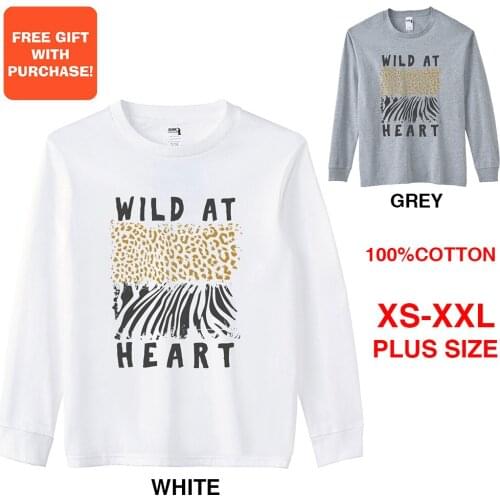 BLINGPAW Wild At Heart Leopard Print Graphics Women Long Sleeve T-Shirt O-Neck Tops Casual 100% Cotton Plus Size Underwear
