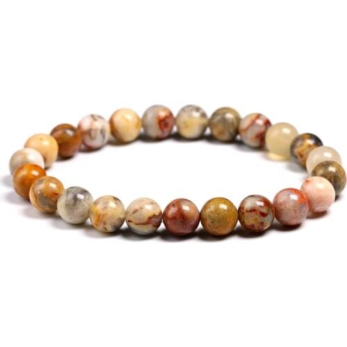 Natural Stone Crazy Lace Agate Round Bead Bracelet Women Men Jasper Beads Fashion Fine Jewelry Gift Accessories