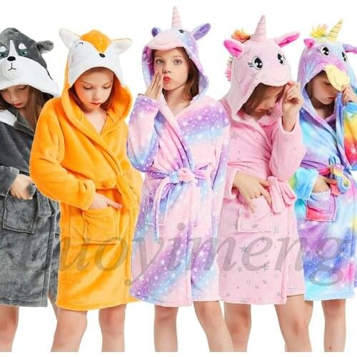 Winter Kids Unicorn Robe For Girls Pajamas Animal Hooded Children Bathrobe Boys Sleepwear Kids Dressing Gown Baby NightGowns