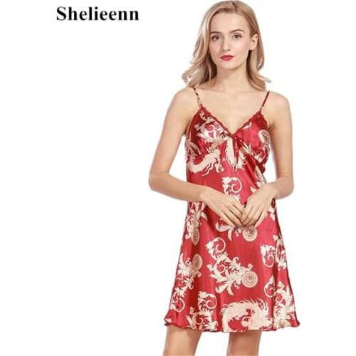 2021 Sexy Nightdress Deep V Sleepwear Women Simulated Silk Satin Nightie Nightgown Sleeveless Nightwear Home Dress