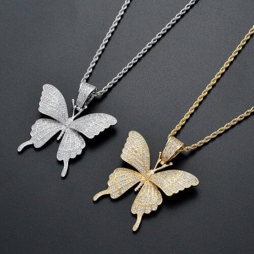 Cubic Zircon Butterfly Pendants Women Necklace Mens Hip Hop Necklace Party Jewelry Gift CN111