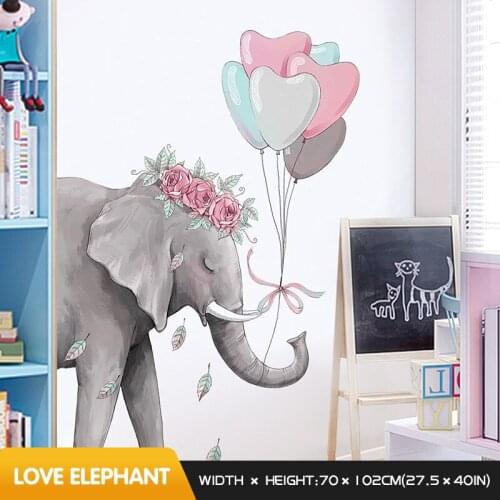 3D Posters Creative Miss Elephant Wall Stickers Love Balloon Wall Kids Home Decor Porch Bedroom DIY Murals Room Decor Wallpaper