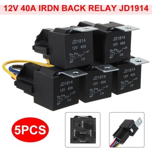 5pcs JD1914 12V 40A Car Auto Truck SPDT Automotive Relay DC 5 Pin 5 Wires Sound Security Systems With Harness Socket Wires Parts