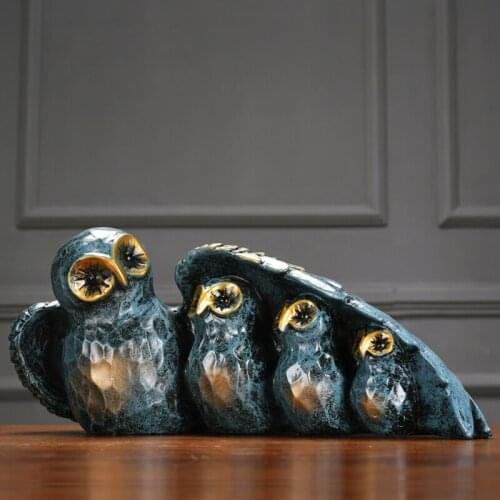 American Vintage Resin Four families Owl Arts Crafts Creative handmade Animal miniature figurines home decoration accessories