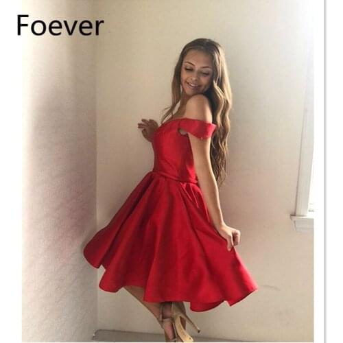Satin Off Shoulder Short Homecoming Dresses Simple Red A Line Prom Dress Lace Up Corset Formal Party Gowns
