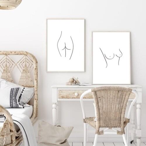 Black And White Minimalist Abstract Human Body Line Drawing Canvas Poster And Print Wall Art Picture For Living Room Decoration