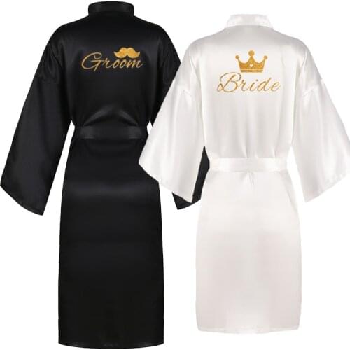 New satin printed bride groom couple kinomo luxury bath robe 2020 wedding kimono fashion men women home nightgown robes