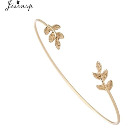 Jisensp New Simple Fashion Leaf Bangles Adjustable Opening Bangles Cute Leaves Bangle Party Minimalism Bracelets Jewelry Gift