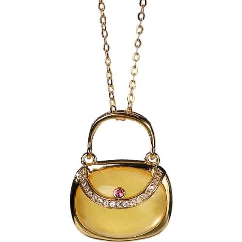 S925 sterling silver gold-plated natural amber pendant personality affordable luxury elegant bag womens necklace pendant