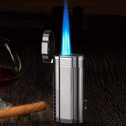 Camping Metal Gas Lighter Jet Butane Three Torch Turbo Lighters Cigarettes Accessories Cigar Smoking Lighters Gadgets For Men