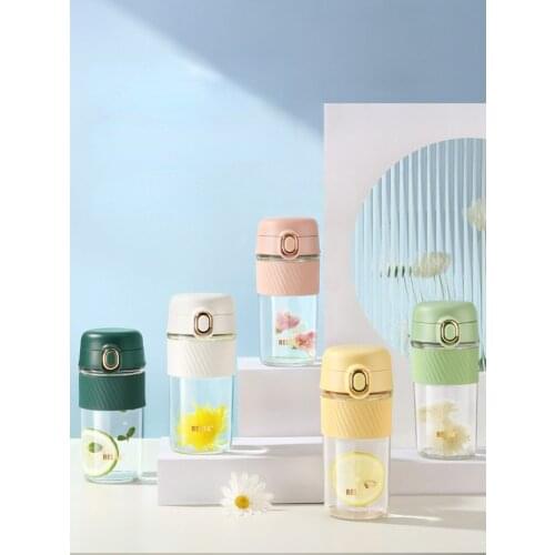 Cute Glass Cup with Cover Transparent Coffee Mug Portable Large Crystal Water Bottle Milk Cup Juice Copos De Vidro Drinkware 50