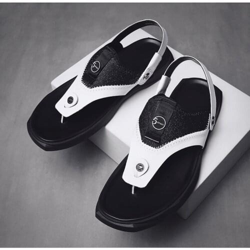 Sandals genuine leather men flip flops beach brand slippers pantoufle homme cuir quality male slides 2020 new summer shoes mens