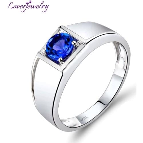 LOVERJEWELRY Mens Tanzanite Ring In 18Kt White Gold Natural Round Tanzanite Rings Fine Jewelry For Husband Birthday Gift