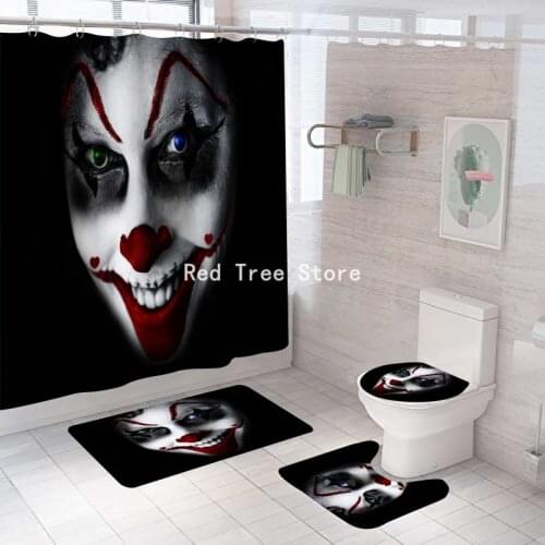 Joker Clown Digital Shower Curtain Set with Hooks Easily Hanging Bathroom Accessories Non-Slip Mat Toilet Rugs Carpet Drop Ship