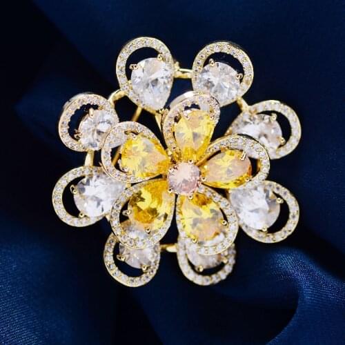OKILY Elegant Temperament Zircon Plant Broochpin Women Jewelry Accessories Classical CZ Flower Corsage Pins Ornament