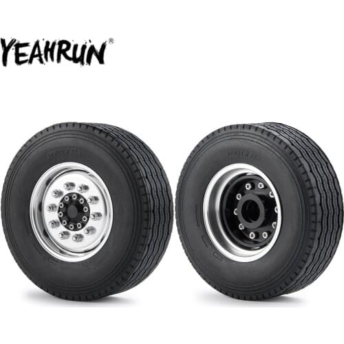 YEAHRUN Tamiya Front Wheel Rims and Rubber Tires Kit for 1/14 Tamiya Trailer Tractor Truck RC Climbing Car Upgrade Accessories