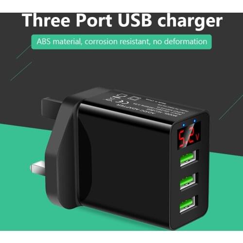 Portable 3 Ports USB Smart Digital Display Adapter Compact Portable Carry Convenient Charging Charger UK Plug