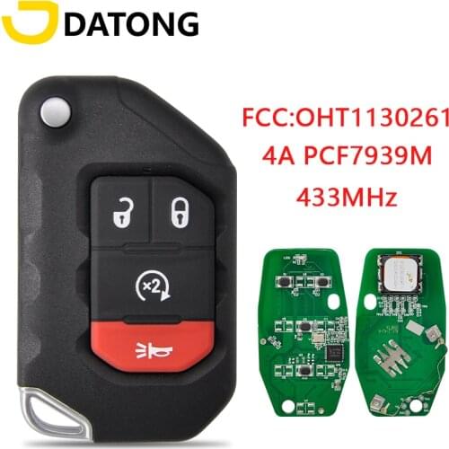 Datong World Car Remote Control Key For Jeep Wrangler 2018 2019 FCC OHT1130261 4A PCF7939M 433MHz Flip Keyless Promixity Card