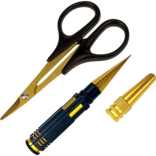 Body Reamer 0-14mm Hole Puncher with Sleeve & Curved Scissors Set for RC Car Bodyshell Hobby Tools