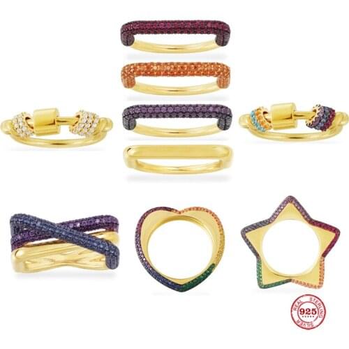 Valentine 925 Sterling Silver With Multi Color Sliding Hoops,Rectangle Ring,Heart Ring,Monaco Diamond-studded Ring Gift