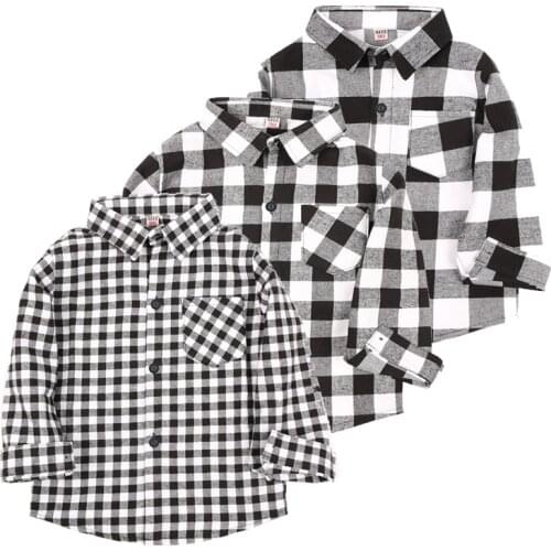 Grey Baby Boys Shirts Plaid Children Clothes Classic Boy Tee Shirt Tops Kids Shirt Cotton Girl Overshirt Blouse Jersey 2-9Year