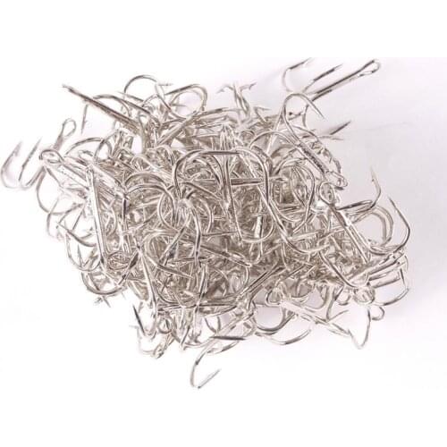 50pcs Treble Fishing Hooks Set High Carbon Steel Barbed Triple Fishhooks Size 2 4 6 8 10 Silver Accessories with Fishing Box