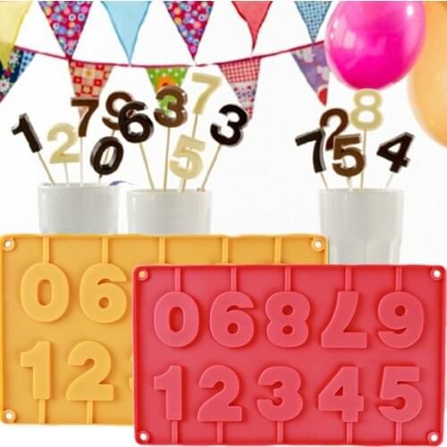 Numbers Shape Lollipop Silicone Molds 3D Hand Made Pop Sucker Sticks Chocolate Lollipop Moulds With Sticks