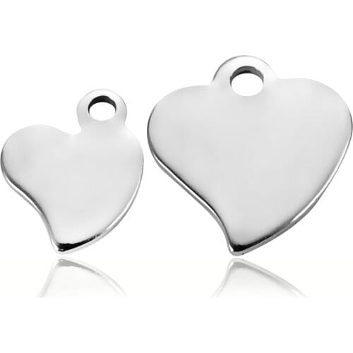 8*10mm/12*12mm Stainless Steel Charms Blank Tag Heart Charms Pendants DIY Necklace Bracelet Jewelry Makings 20pcs
