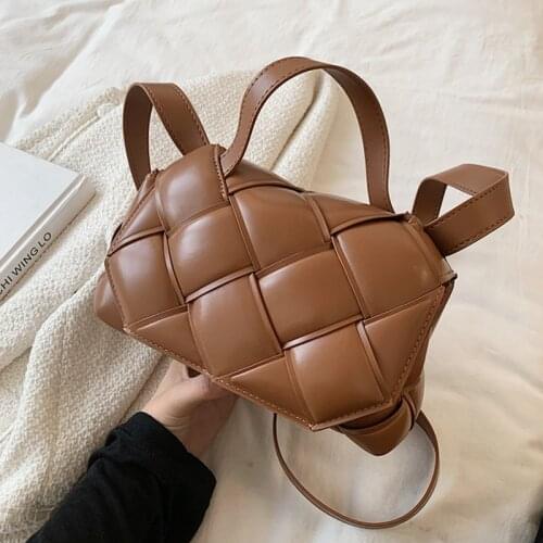 Weave Tote Bag Leather Square Handbags for Women 2021 Designer Plaid Shoulder Crossbody Bags Small Brown Female Messenger Bags